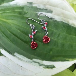 Rose and Crystal Drop Earrings
